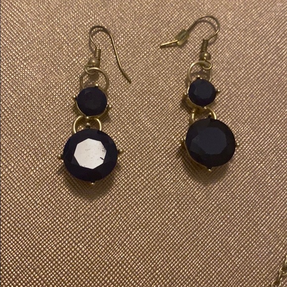 Navy Blue and Gold Tone Necklace with Earrings - Picture 3 of 4